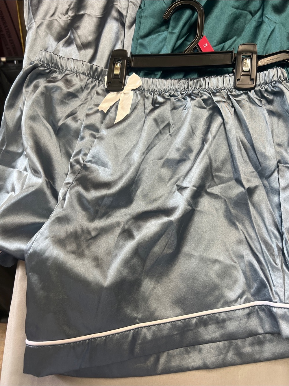 2sets Women’s Short Pajama Set in Teal and Silver with Contrast Piping - Picture 3 of 9